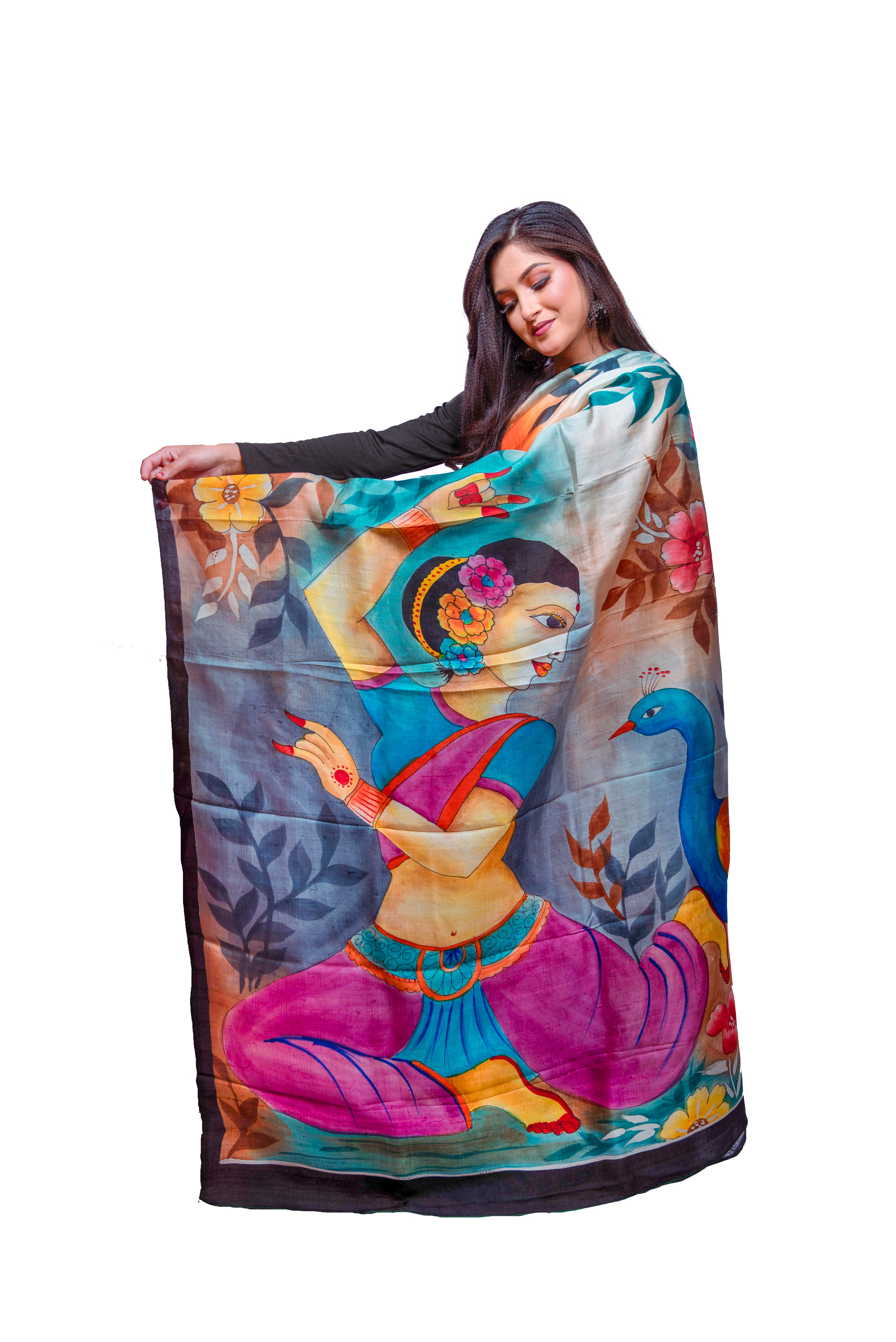 Gradient Orange, Beige, and Blue Base with multicolour floral Print