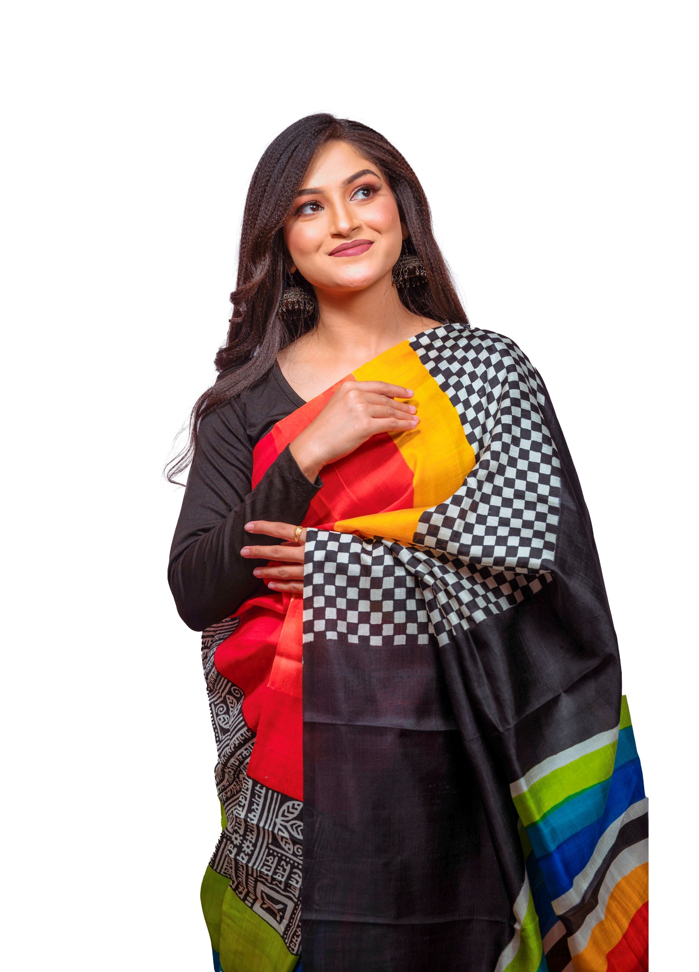 Black base with multicolour rainbow pattern and checkered detailing