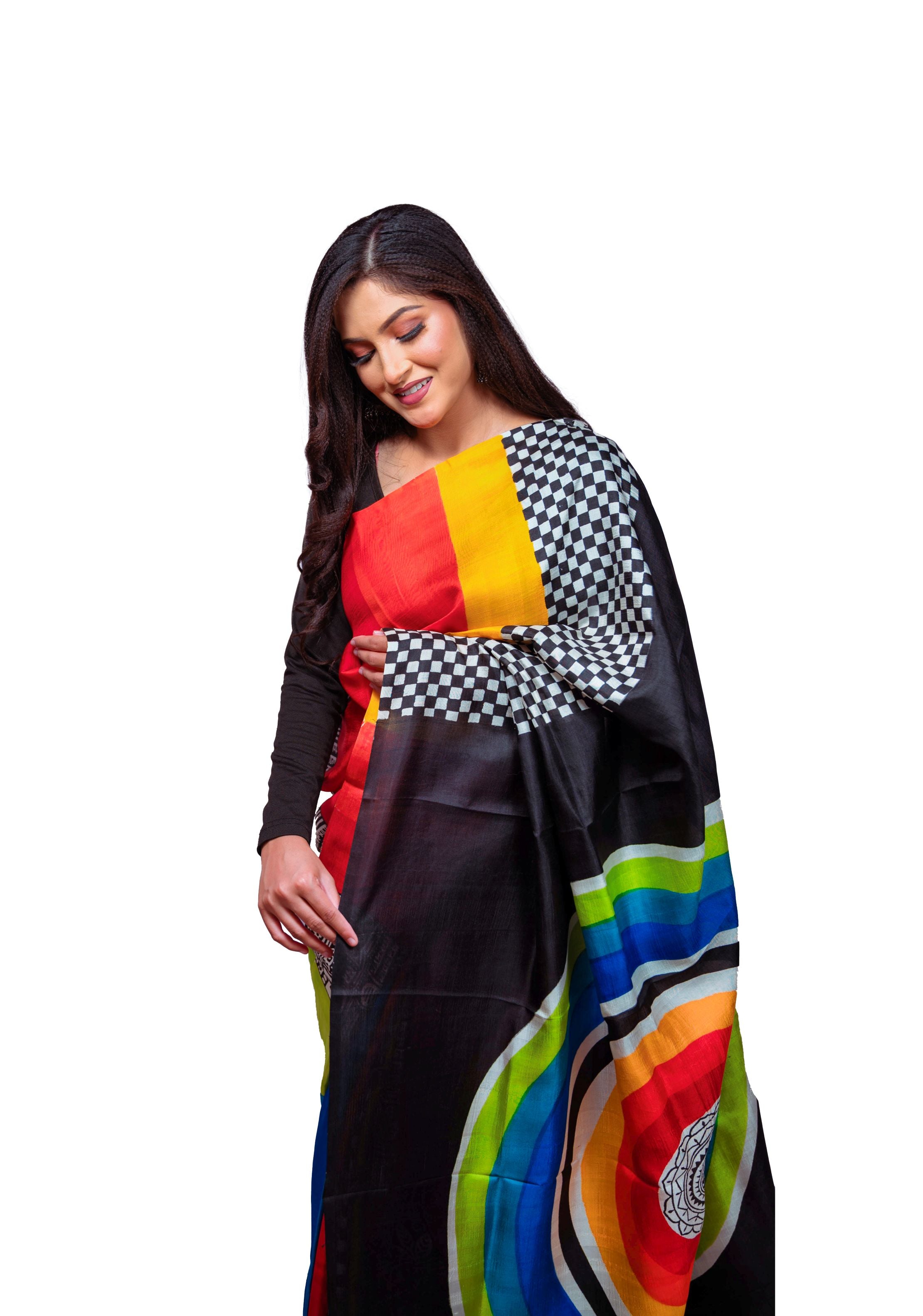 Black base with multicolour rainbow pattern and checkered detailing