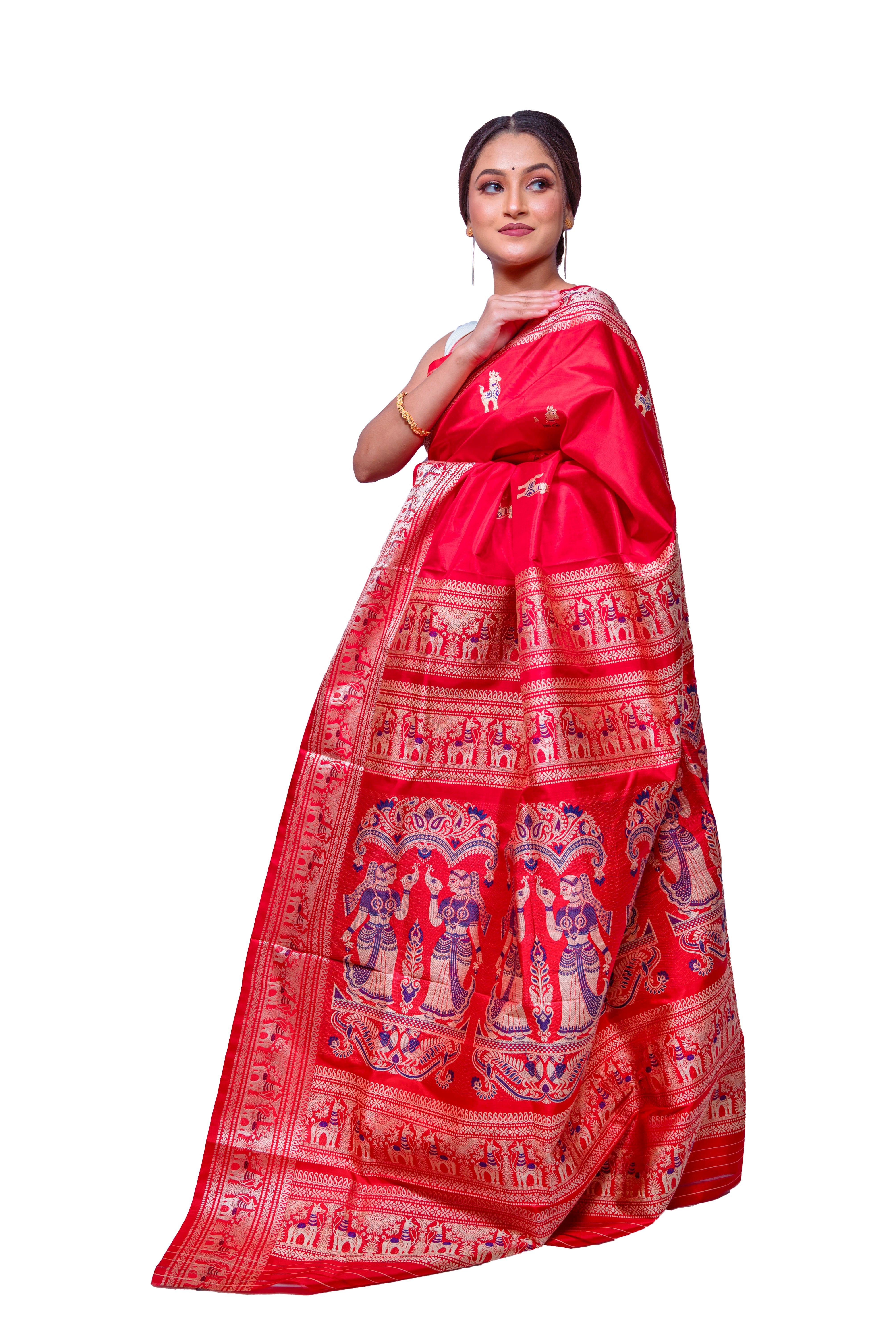 Red Garad Baluchuri Silk Saree with Traditional Golden Zari Weaving