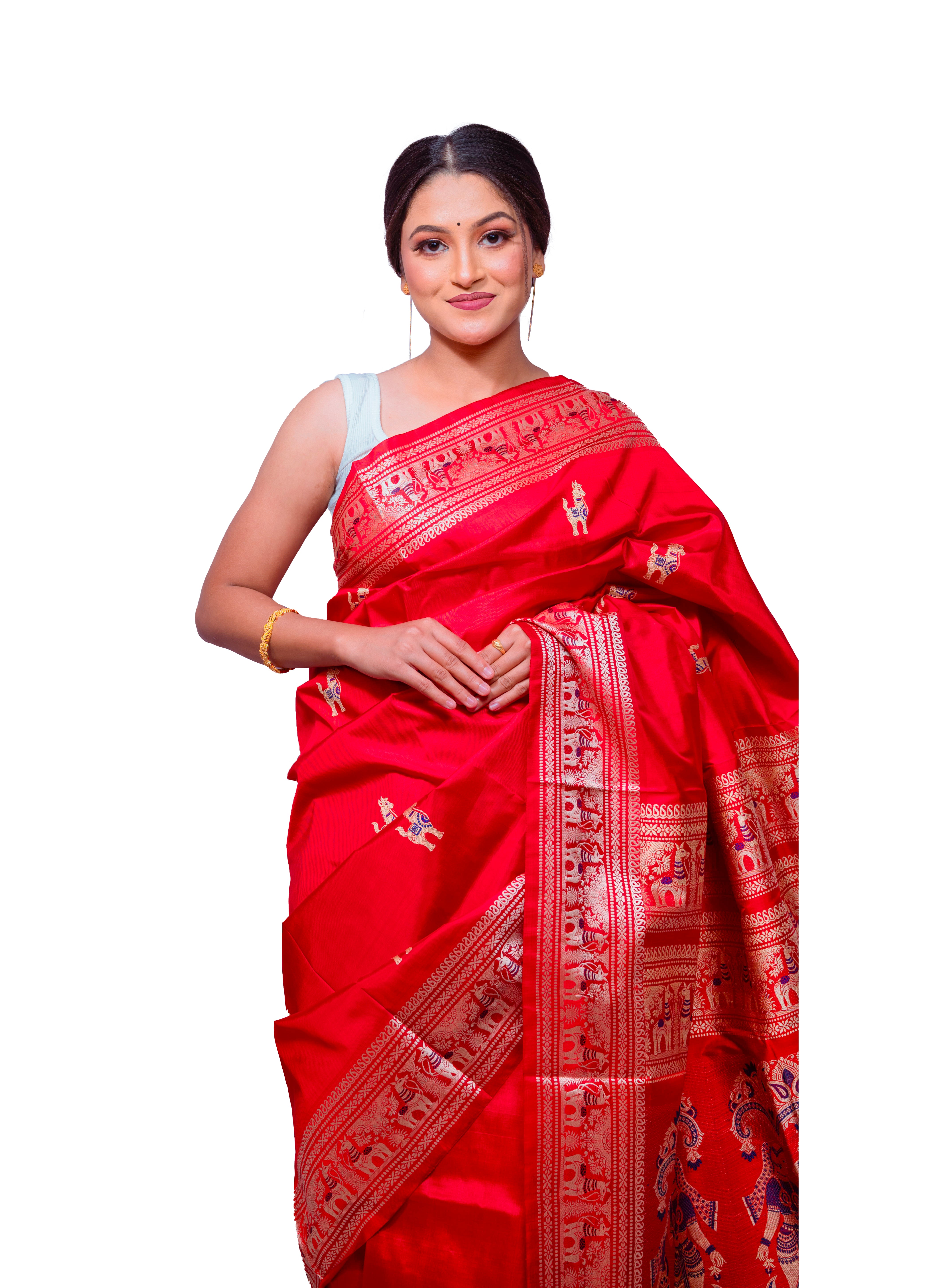 Red Garad Baluchuri Silk Saree with Traditional Golden Zari Weaving