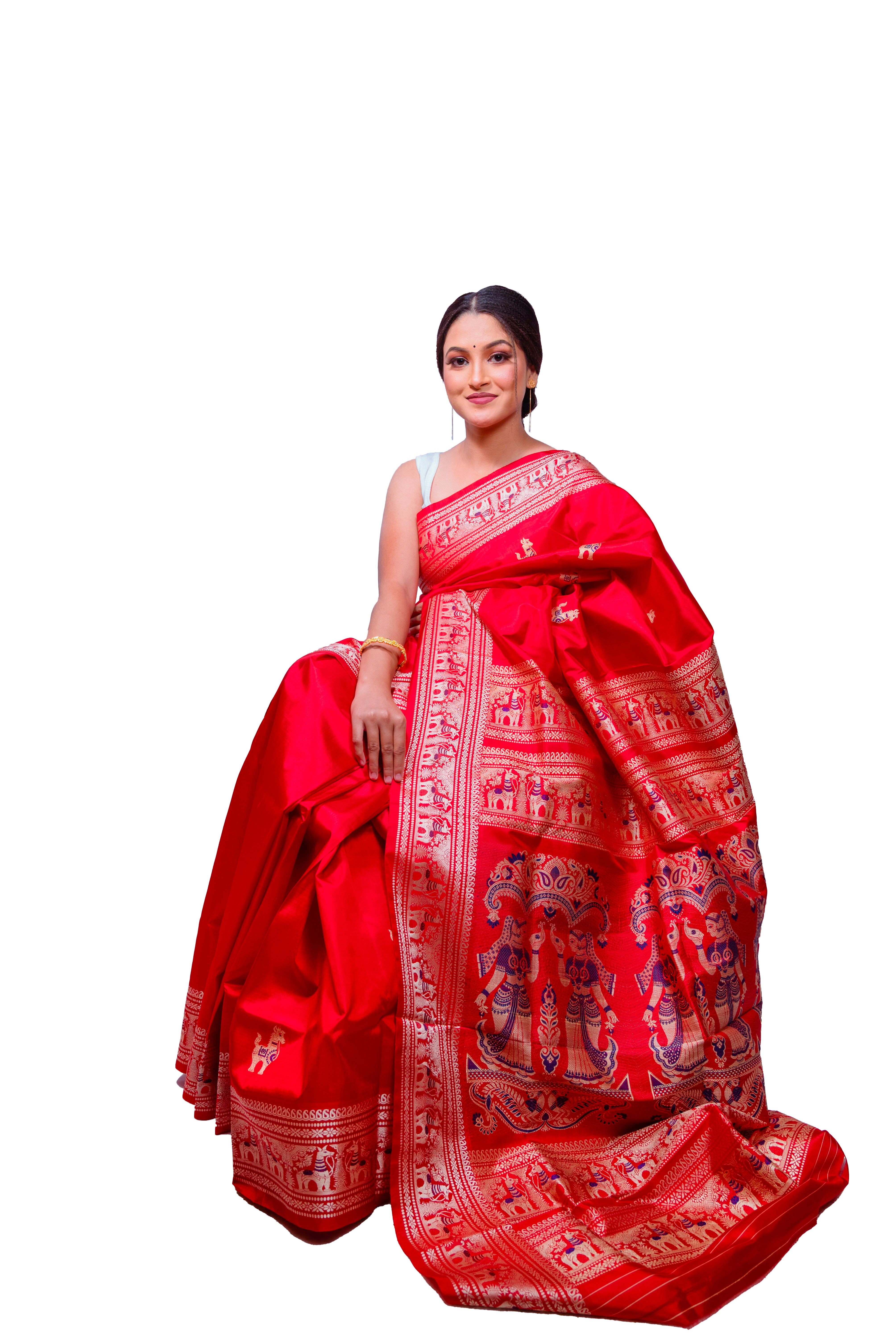Red Garad Baluchuri Silk Saree with Traditional Golden Zari Weaving