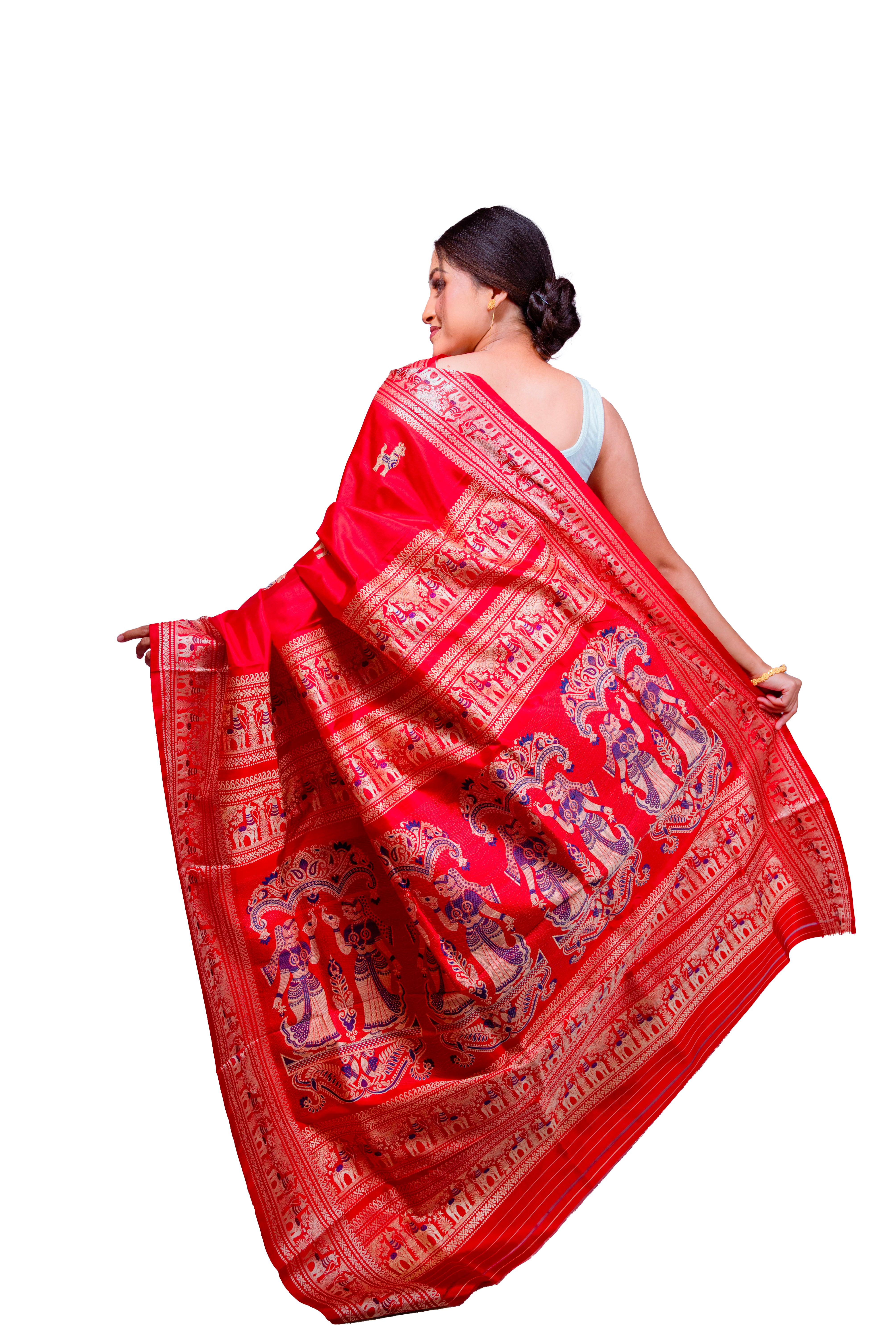Red Garad Baluchuri Silk Saree with Traditional Golden Zari Weaving