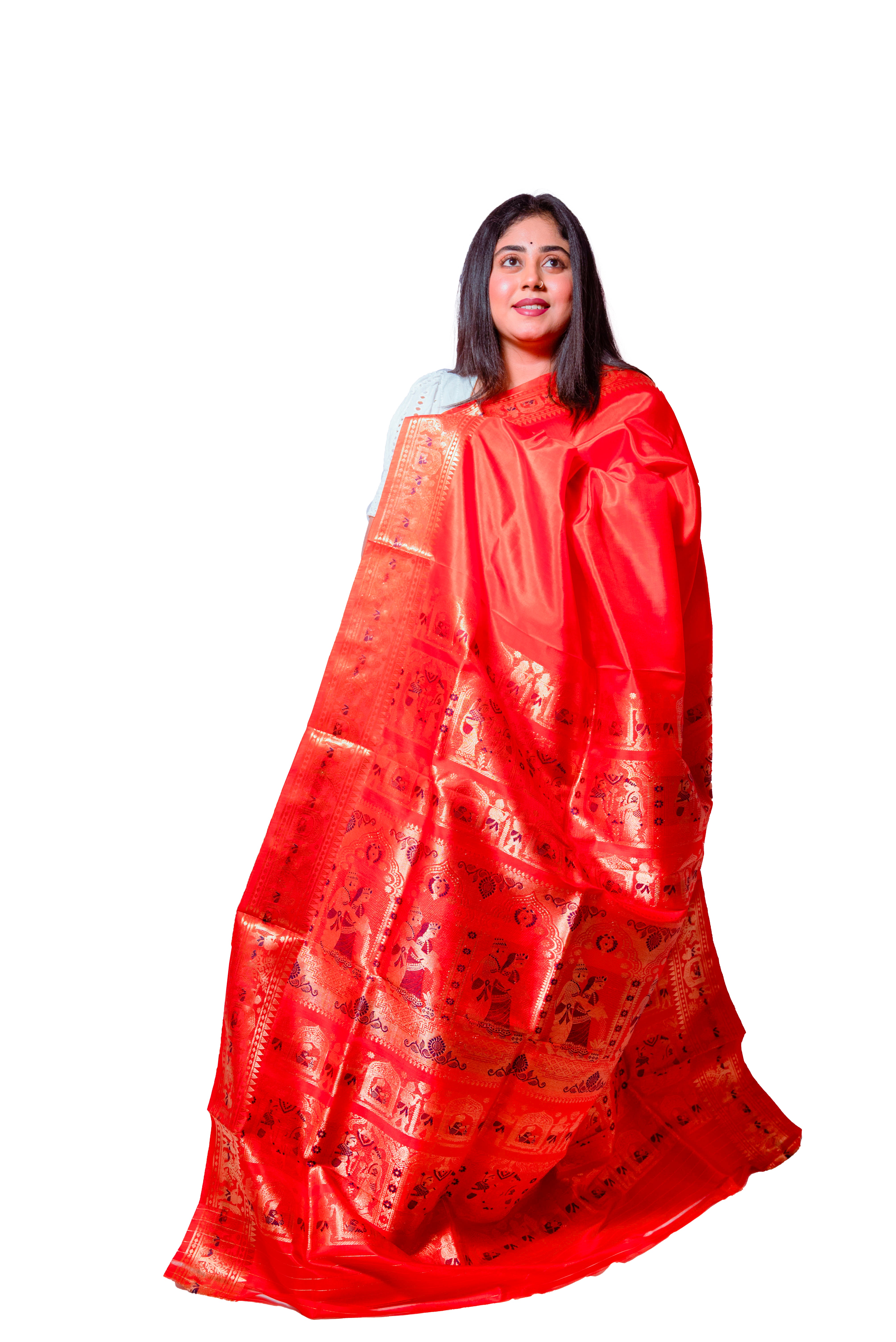 Elegant Orange Garad Baluchuri Silk Saree with Intricate Golden Zari Work