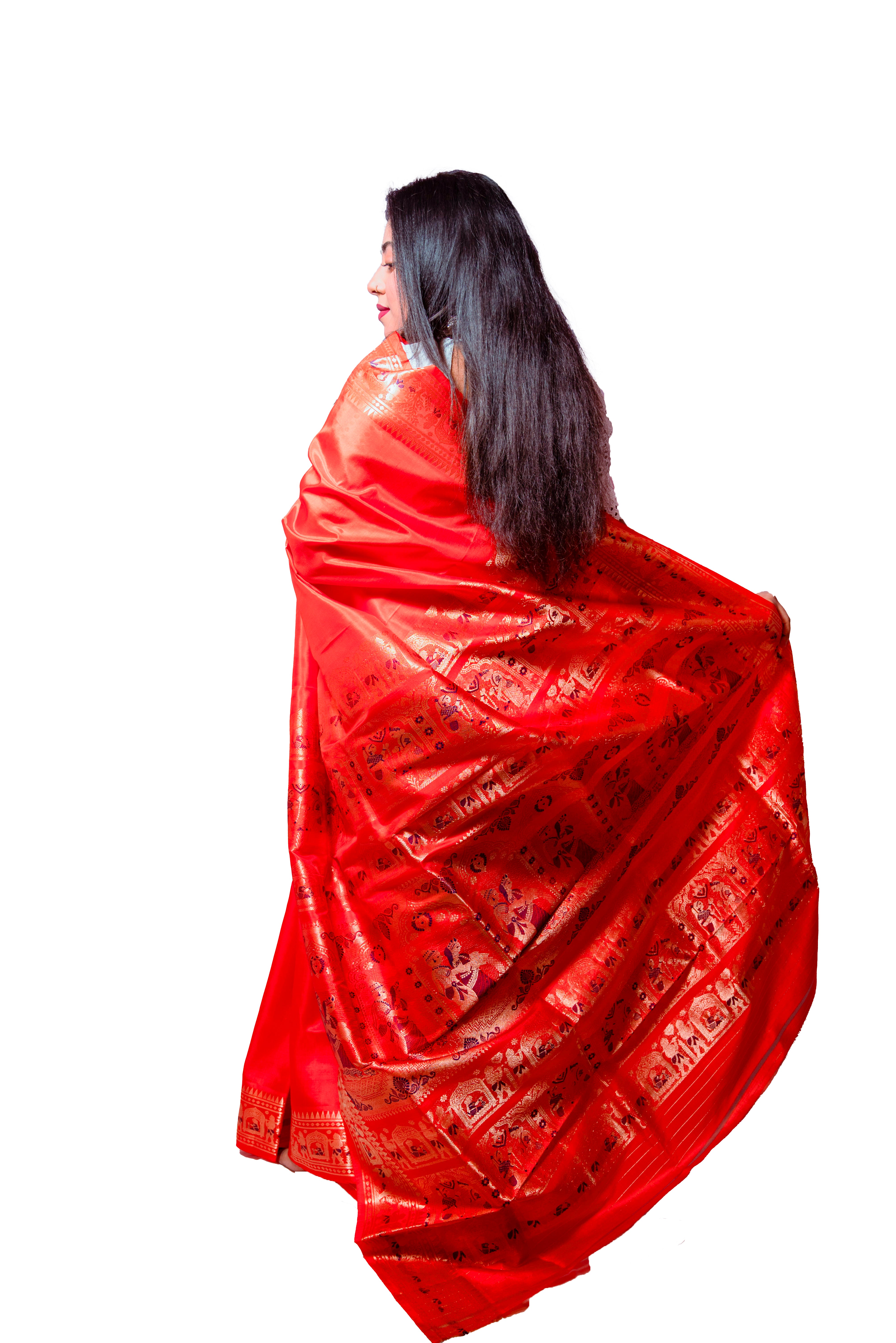 Elegant Orange Garad Baluchuri Silk Saree with Intricate Golden Zari Work