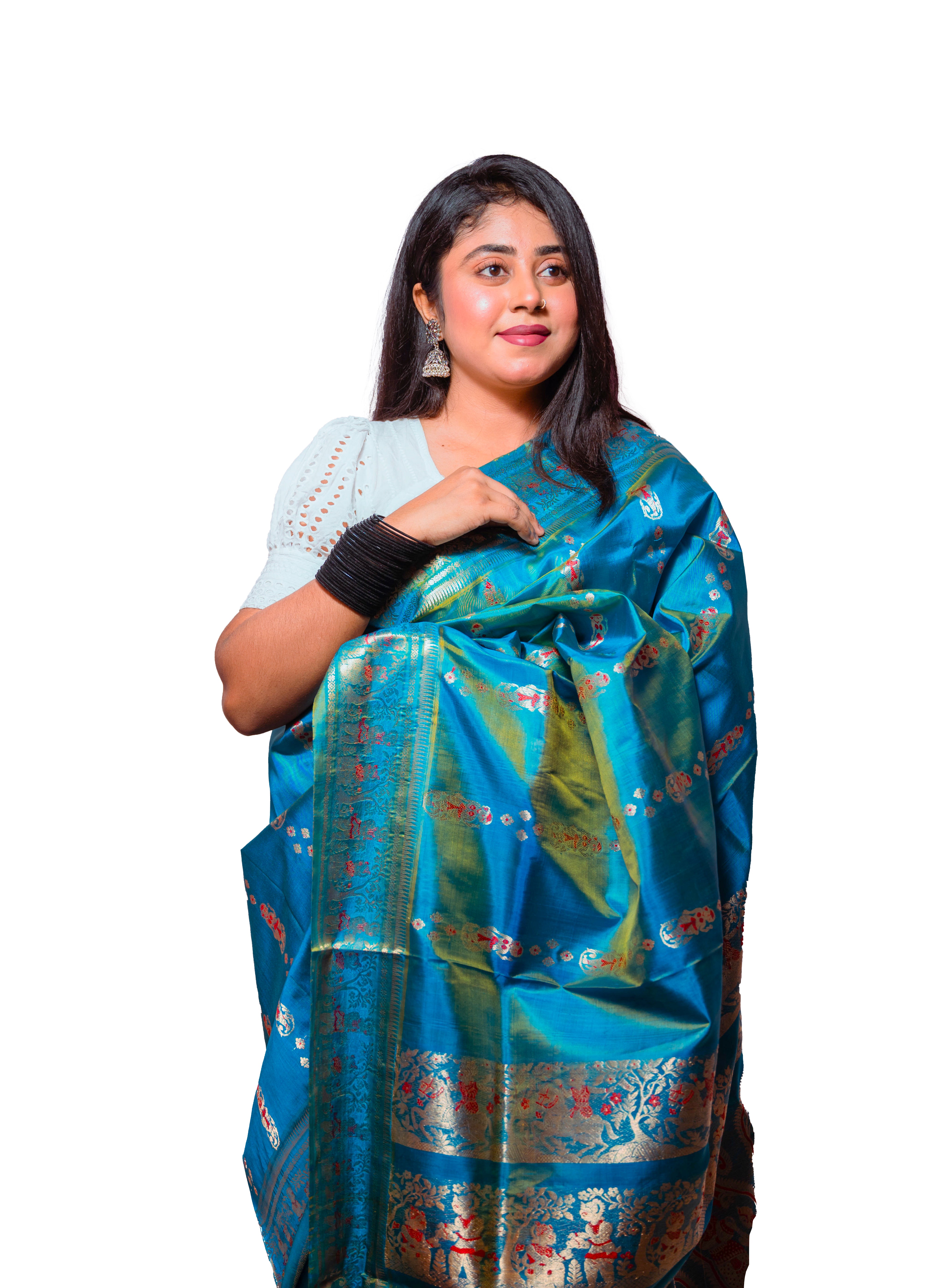 Royal Blue Garad Swarnachuri Silk Saree with Golden Zari & Floral Weaves