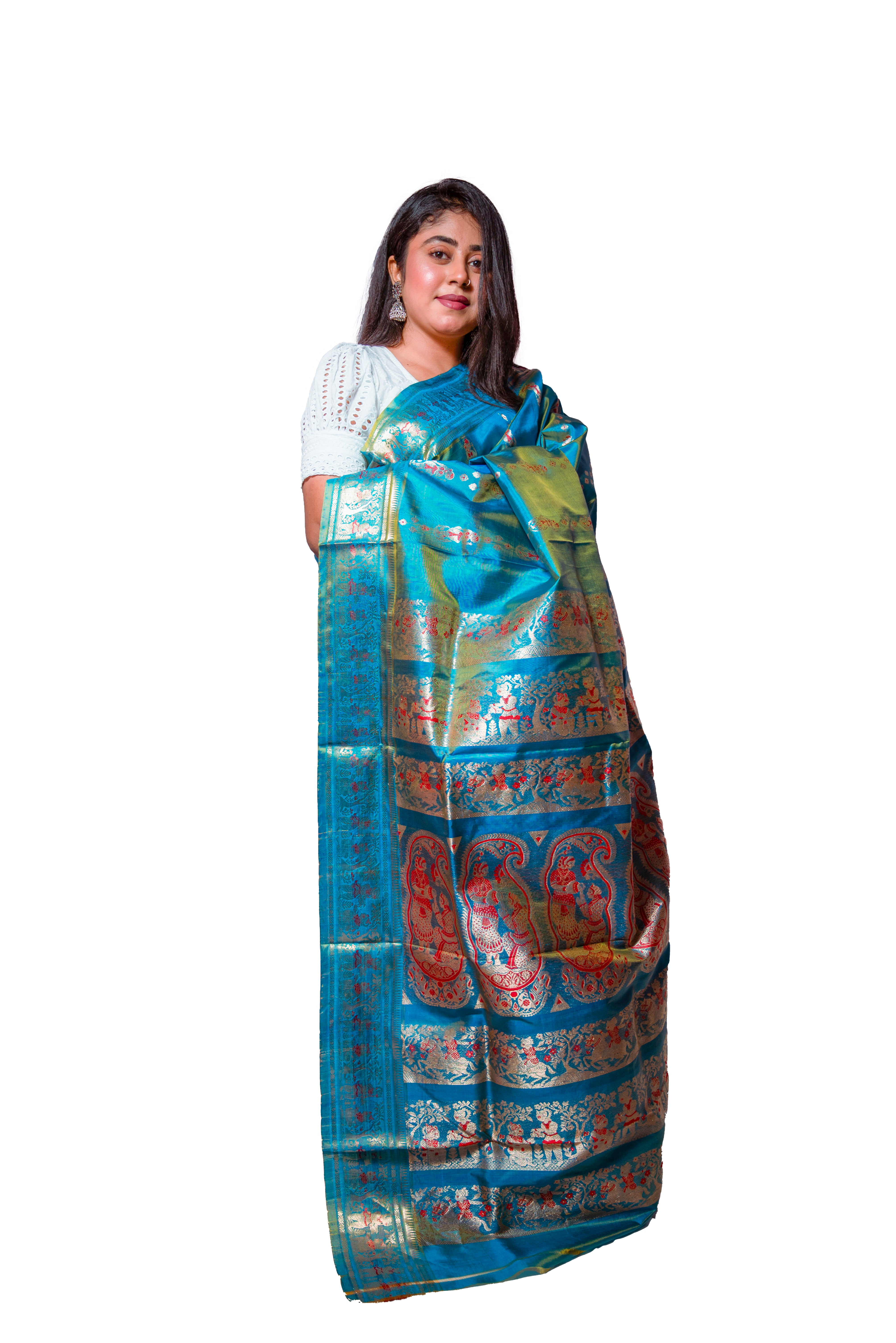 Royal Blue Garad Swarnachuri Silk Saree with Golden Zari & Floral Weaves