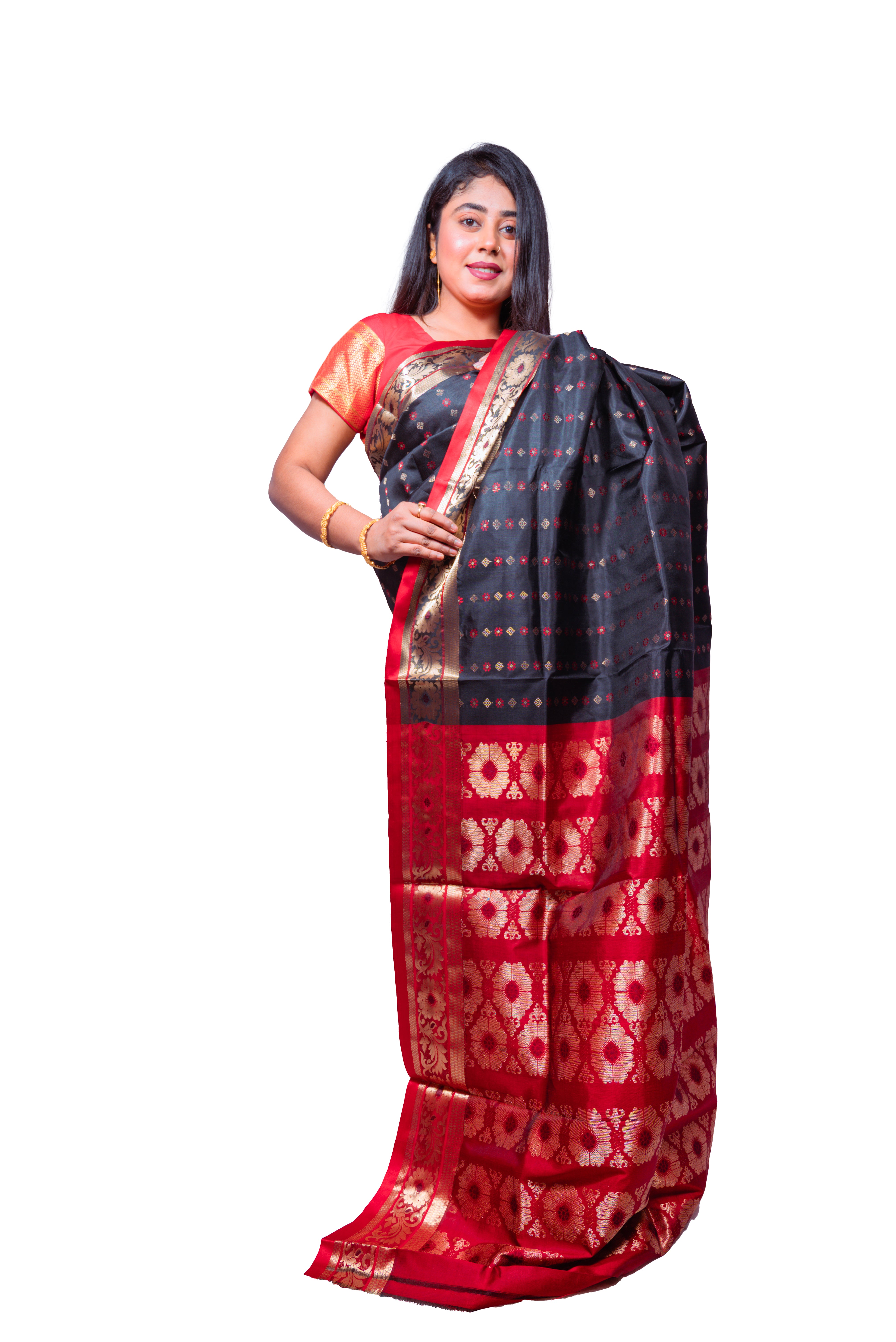 Classic Black & Red Garad Silk Saree with Golden Zari Weaving
