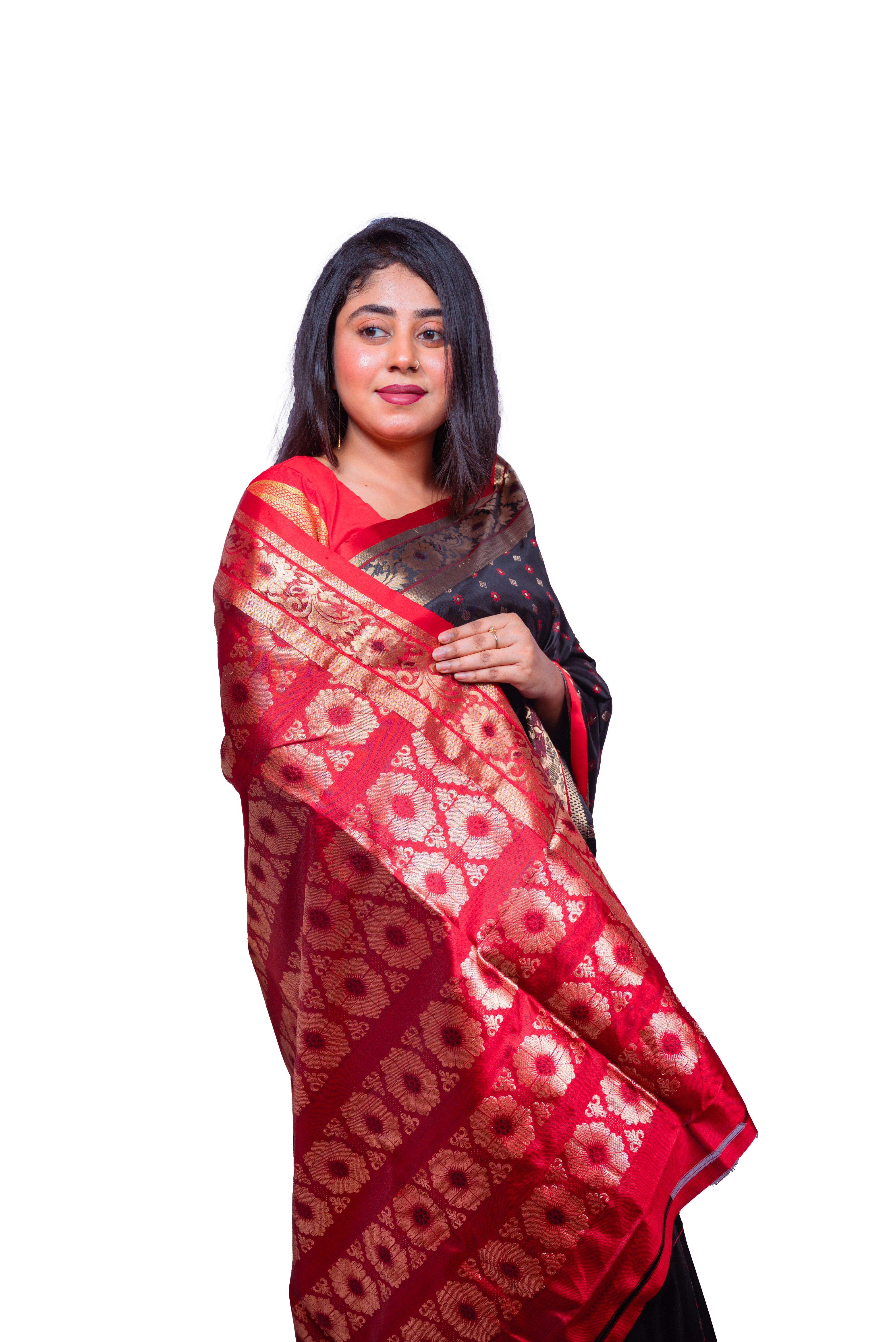Classic Black & Red Garad Silk Saree with Golden Zari Weaving