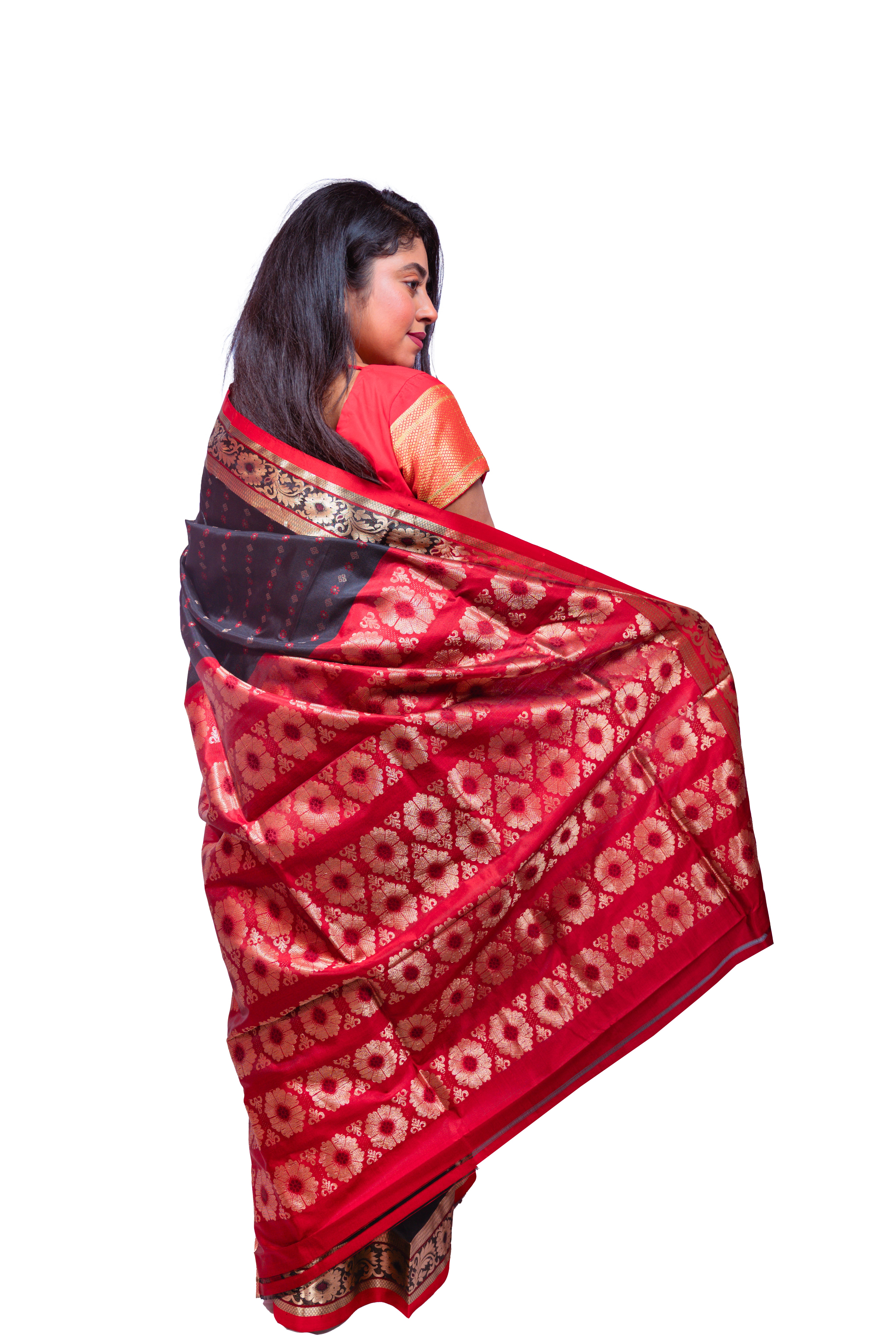 Classic Black & Red Garad Silk Saree with Golden Zari Weaving